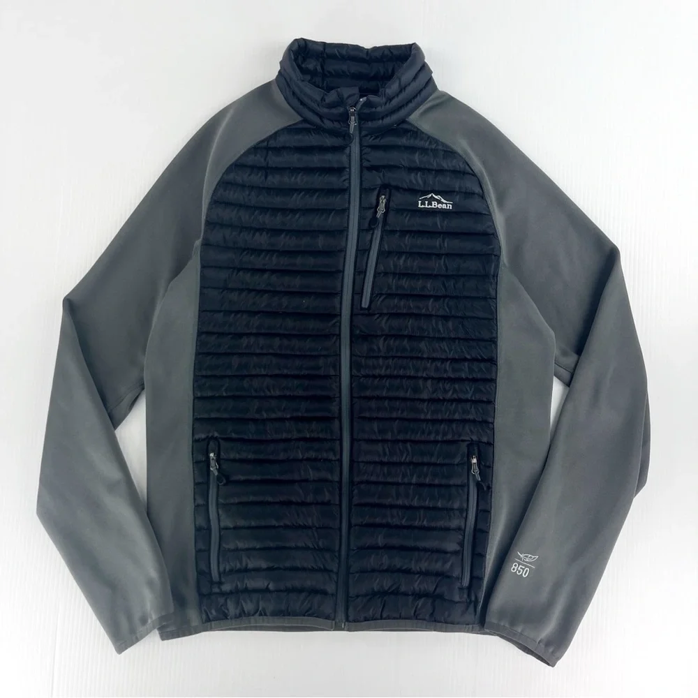 LL Bean 850 Black Gray Goose Down Insulated Long Sleeve Puffer Jacket Top